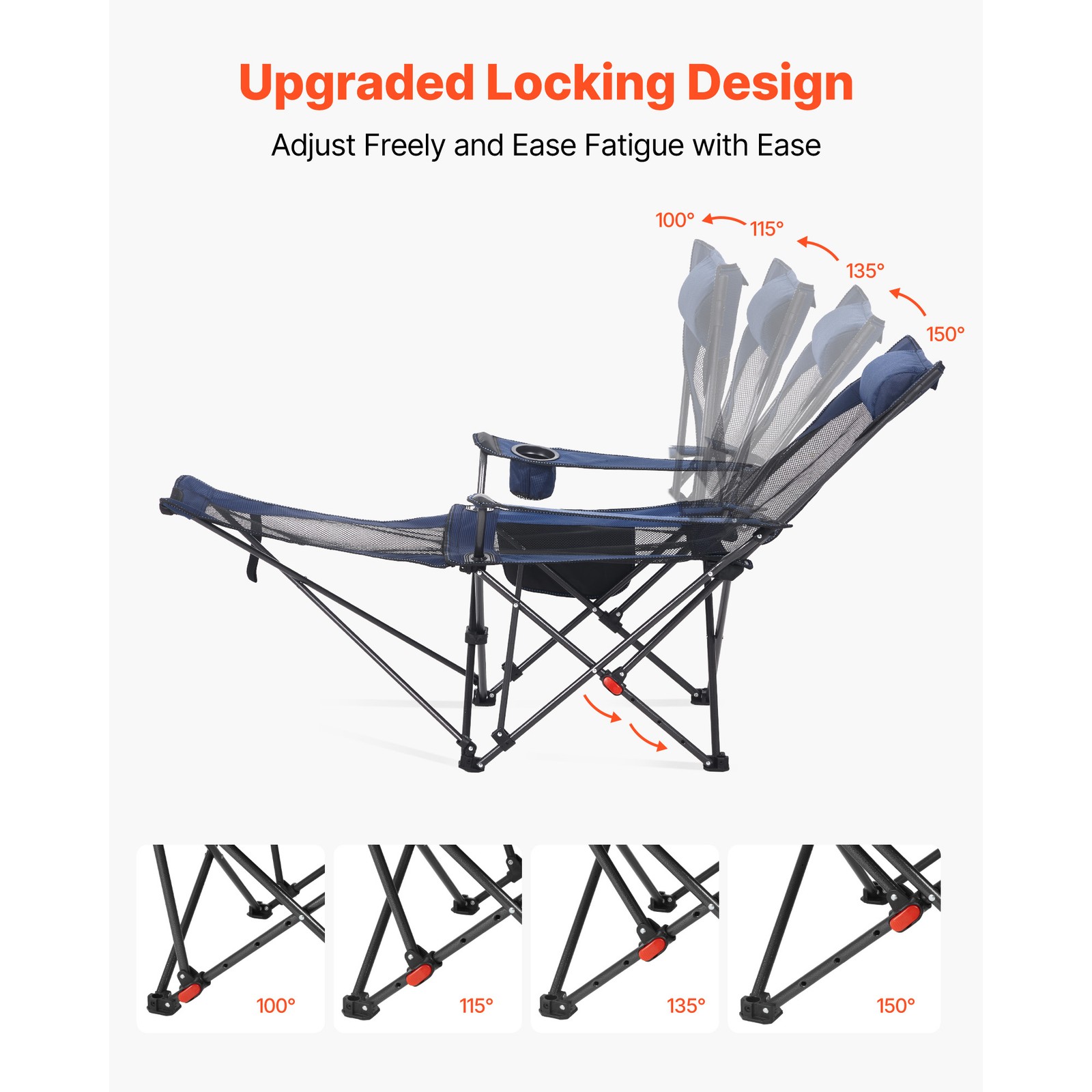 Uimoso Portable Folding Reclining Camping Chair for Adults, Heavy-Duty, Blue