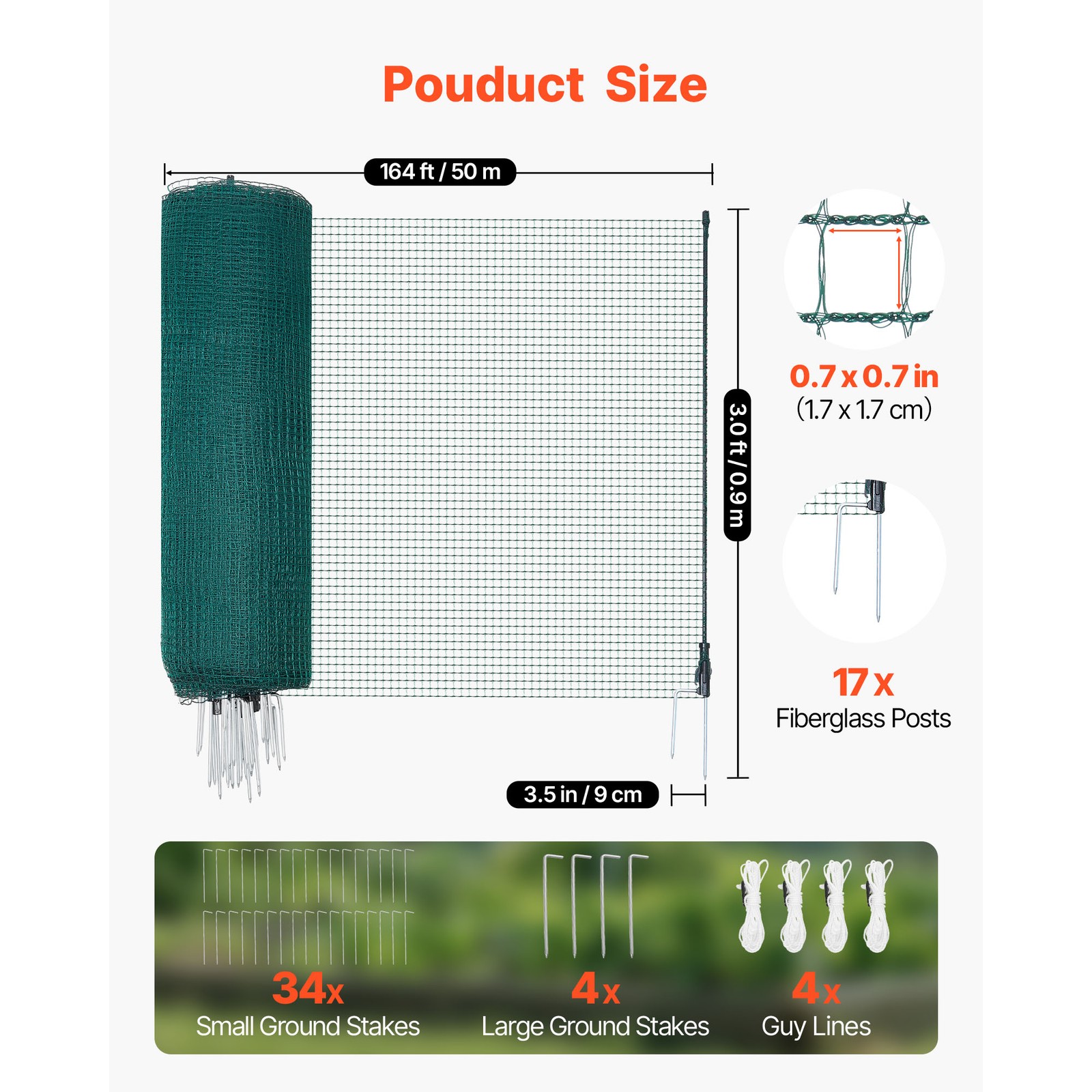 Uimoso Temporary Fence Netting with Posts 3 x 164 FT Plastic Safety Mesh Netting