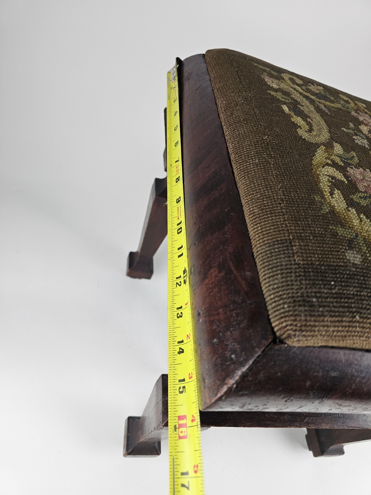 Antique Floral Needlepoint Footstool Victorian Decorative Stool (c. 1890–1915)