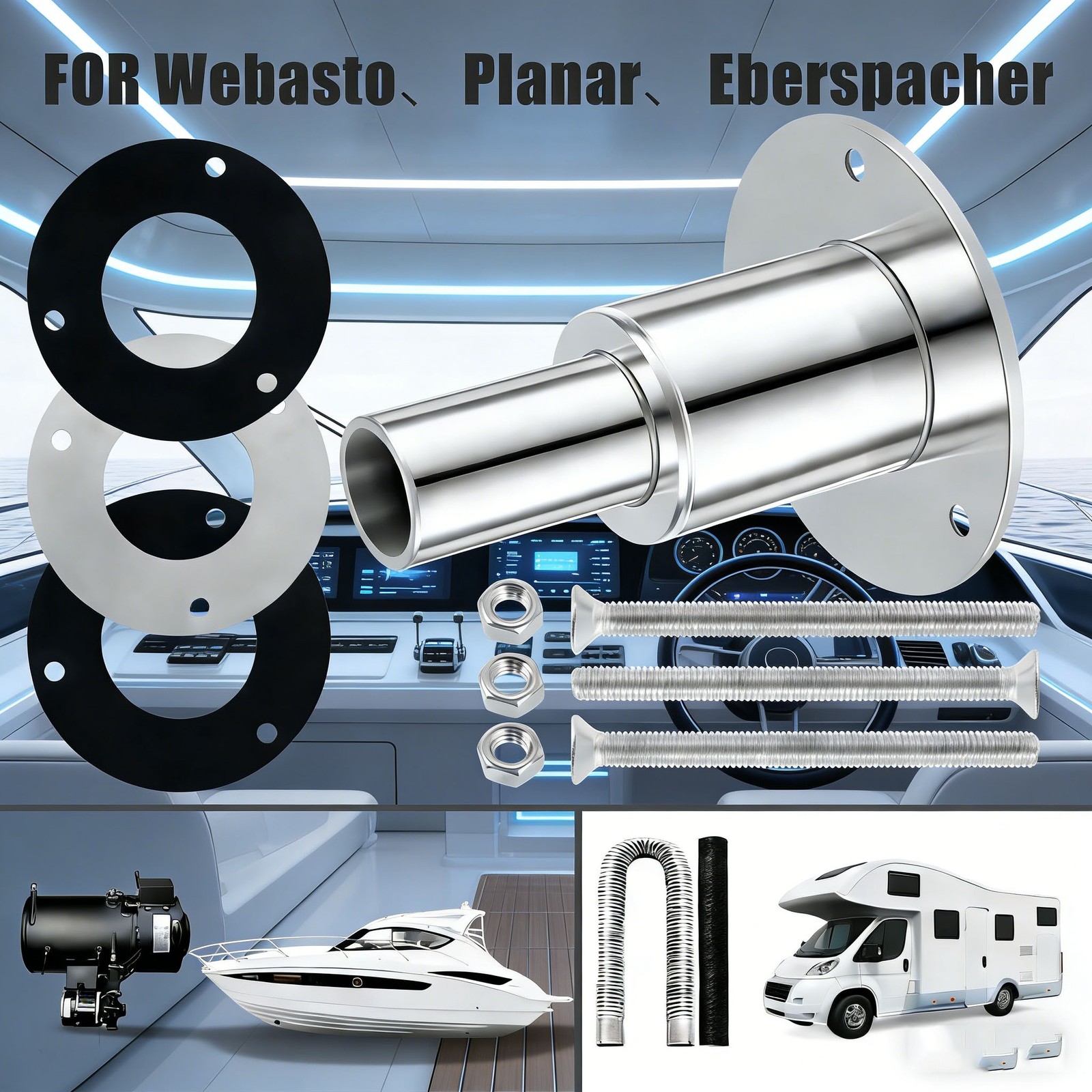 Marine Diesel Heater 24mm Thru Hull Exhaust Skin 316 Stainless Boat