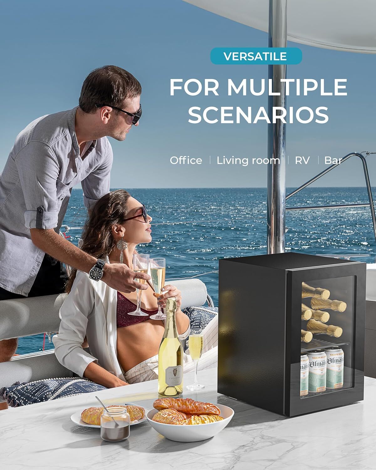 Beverage Cooler Mini Fridge Glass Door LED Light for Drinks Beer Wine Home Bar