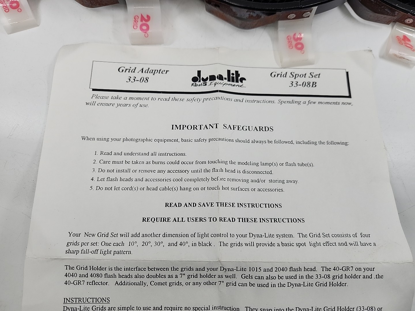 Dyna-Lite 33-07B Grid Spot Set 10° 20° 30° 40° for 33-08 & 40-GR7 7" Reflector