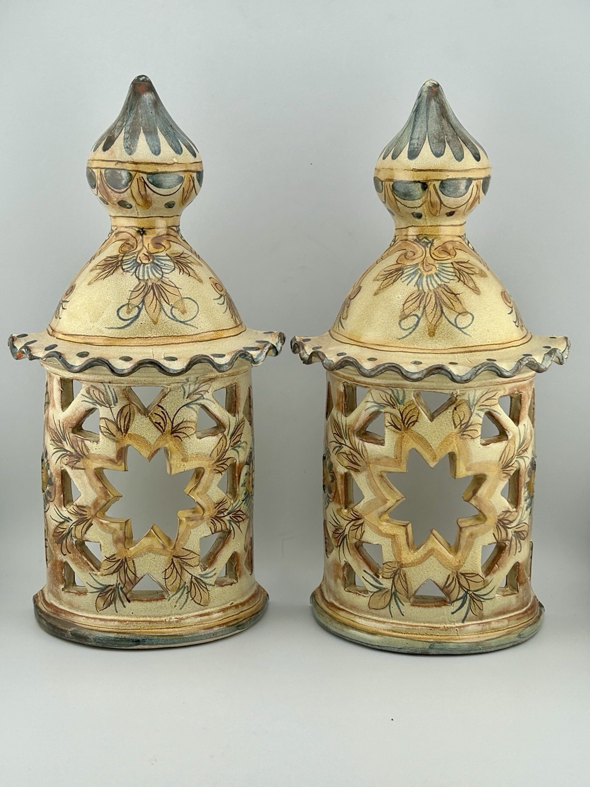 Vintage Portuguese Algarve Olaria de Almancil Pierced Ceramic Wall Lantern Alice