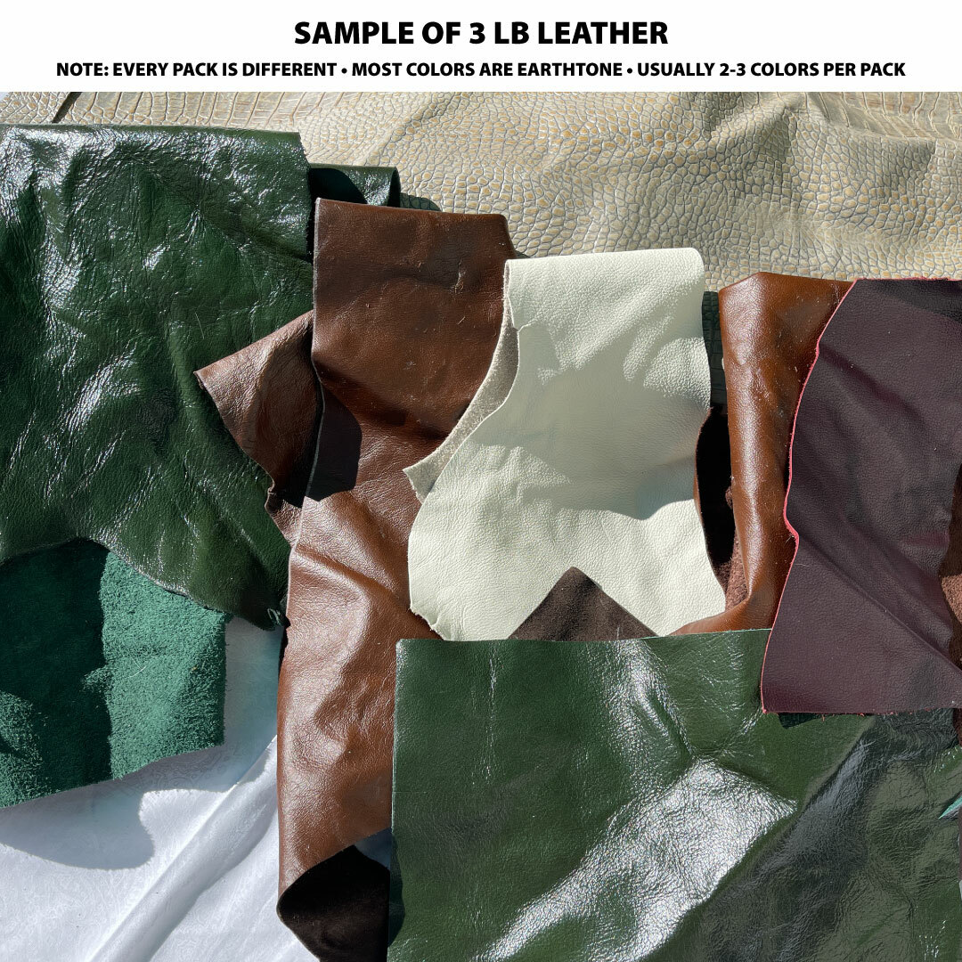 Premium Cowhide Leather Scraps 2 lb. Bag - 3 to 5 Leather Pieces Per Bag