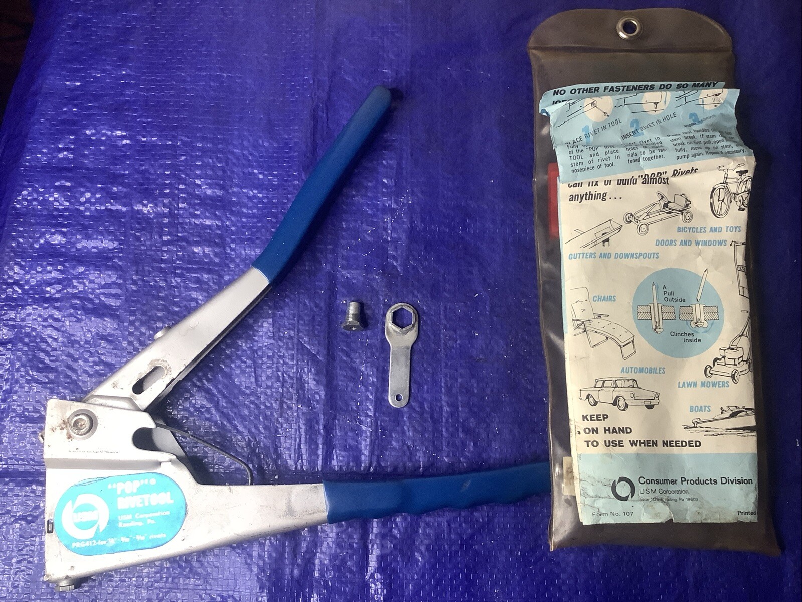USM Corporation "POP" Rivet Tool Kit PRG412 1/8"-3/16" Rivets Free Ship