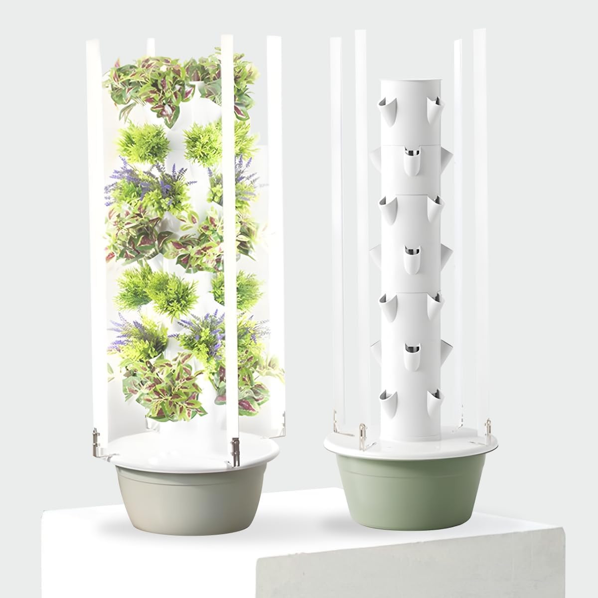 Indoor Hydroponic Garden Tower with LED Grow Lights - Self-Watering Hydroponics