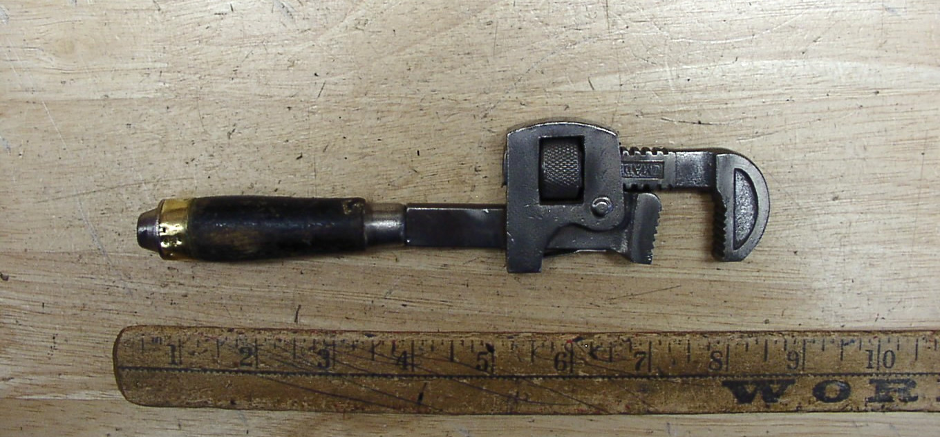 Antique Oswego Tool Co Round Wood Handle 8" Stillson Pipe Wrench,Good,L@@K READ
