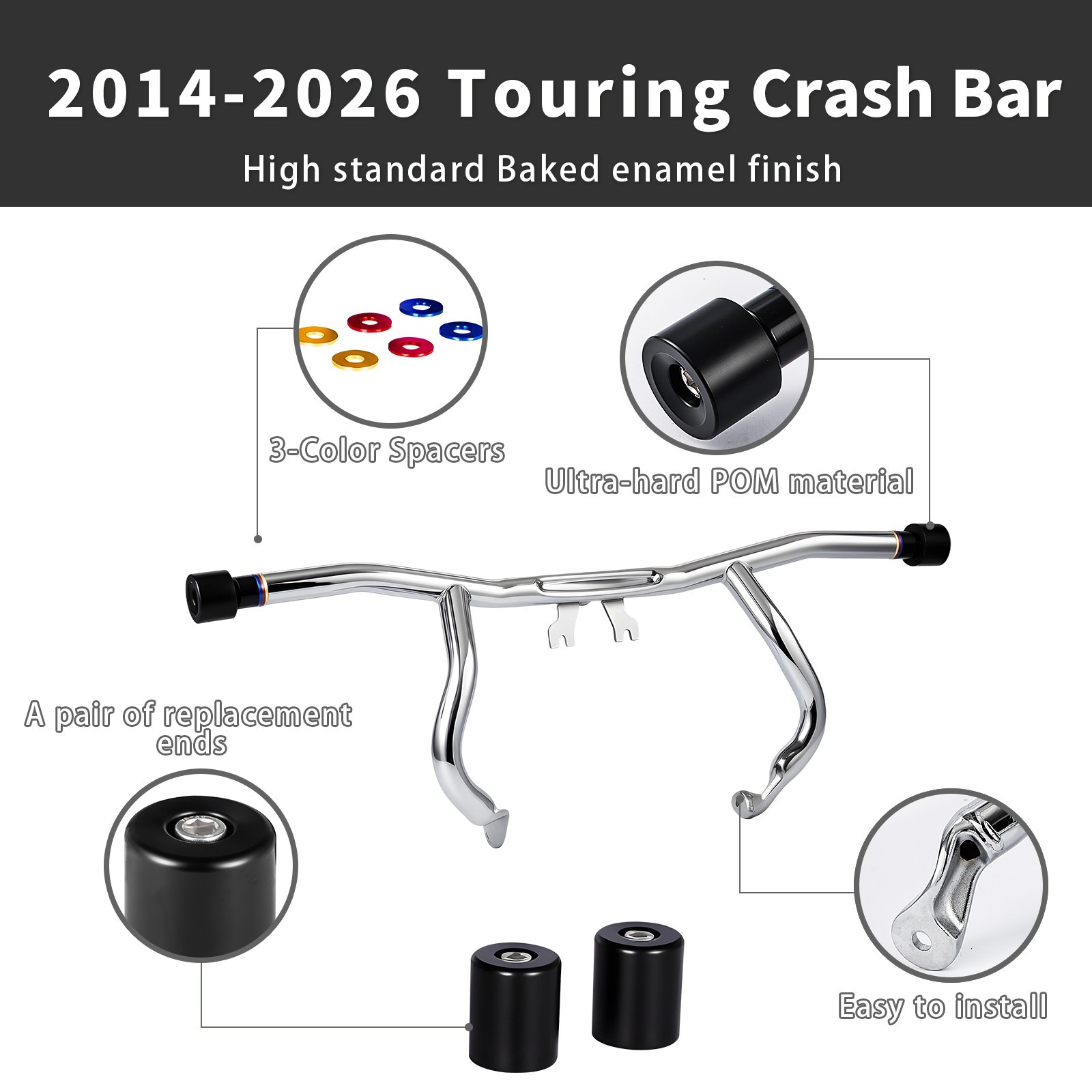 Chrome Front Highway Engine Guard Crash Bar For Harley Touring Models 2014-2026