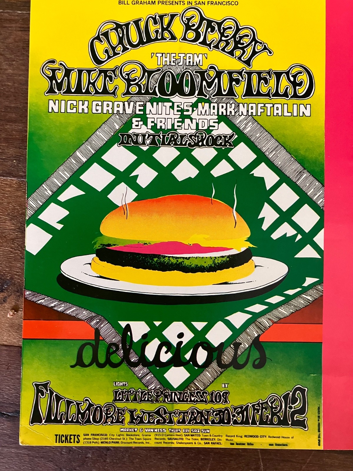 Fillmore Handbill Double Postcard Bloomfield Byrds Chuck Berry Feb 1969 Tuten