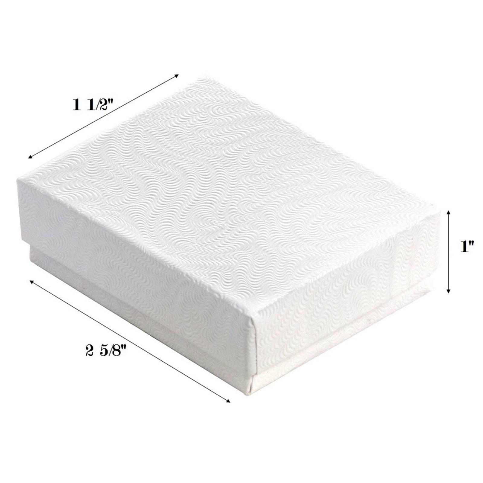 100 White Swirl Cotton Filled Jewelry Boxes 3 1/4" x 2 1/4" x 1"H