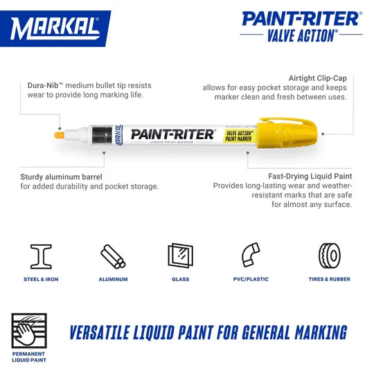 Markal Valve Action Paint Markers Red White Yellow Combo Pack