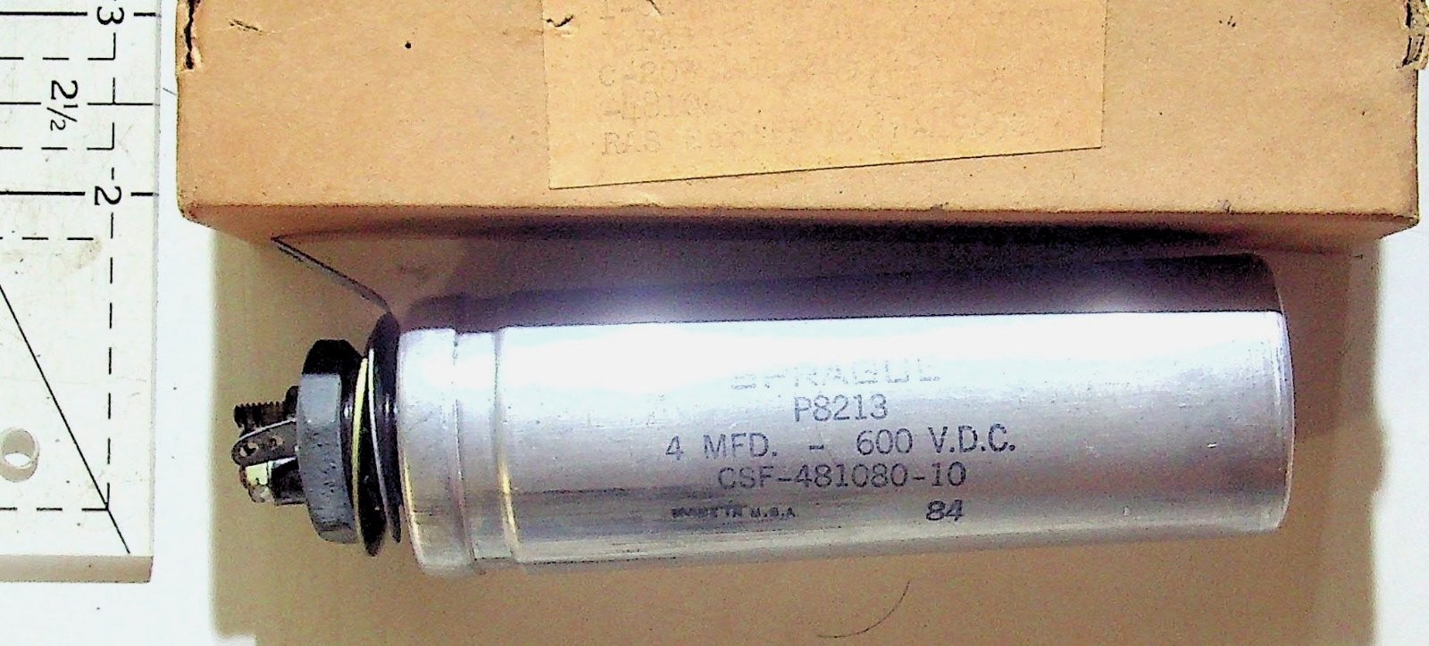 Vintage Sprague Capacitor P8213 4 MFD 600 VDC CSF-481080-10 USA AS-IS