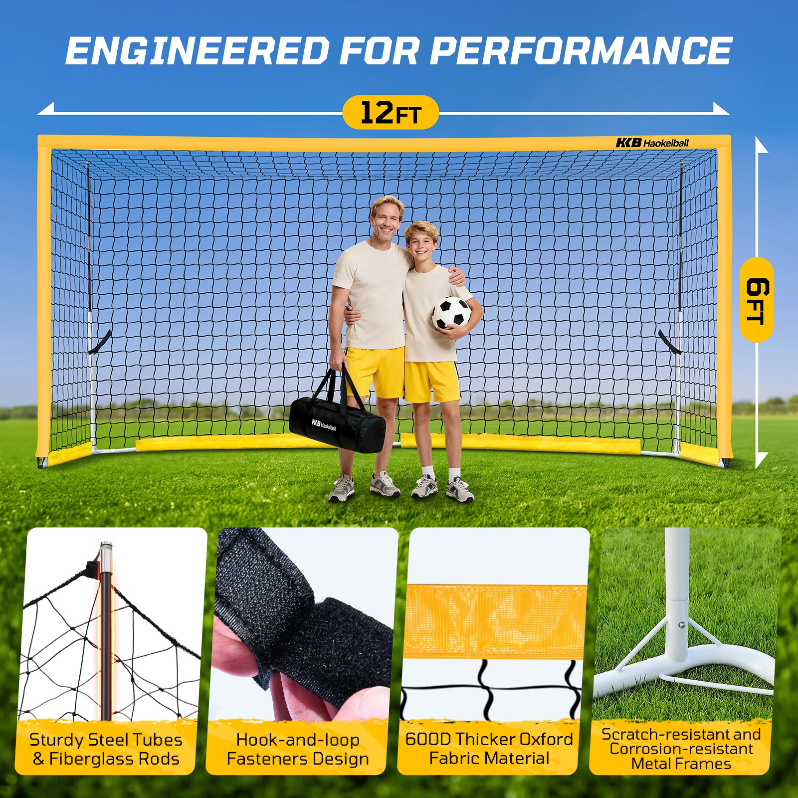 12'x6' Portable Soccer Goal for Backyard Adults w/Net & Frame Ladder & 12 Cones