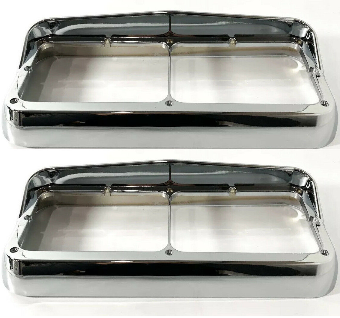 Pair Chrome Plastic Headlight Bezels w/ Visor for Dual Rectangle 4x6 Headlamp
