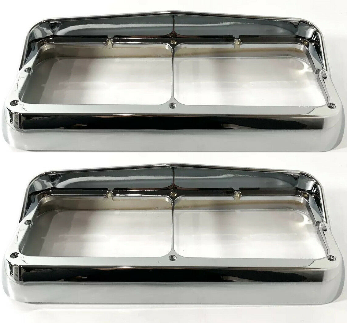 Pair Chrome Plastic Headlight Bezels w/ Visor For Dual Rectangle 4x6 Headlamp