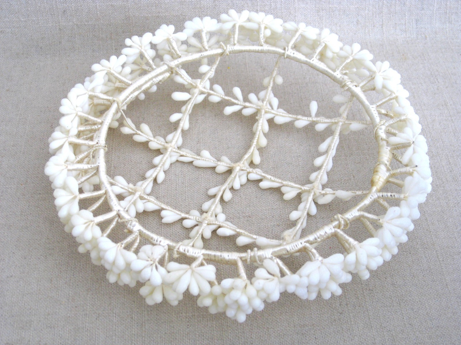 Vintage Wax Flower Wedding Crown Veil Head Piece