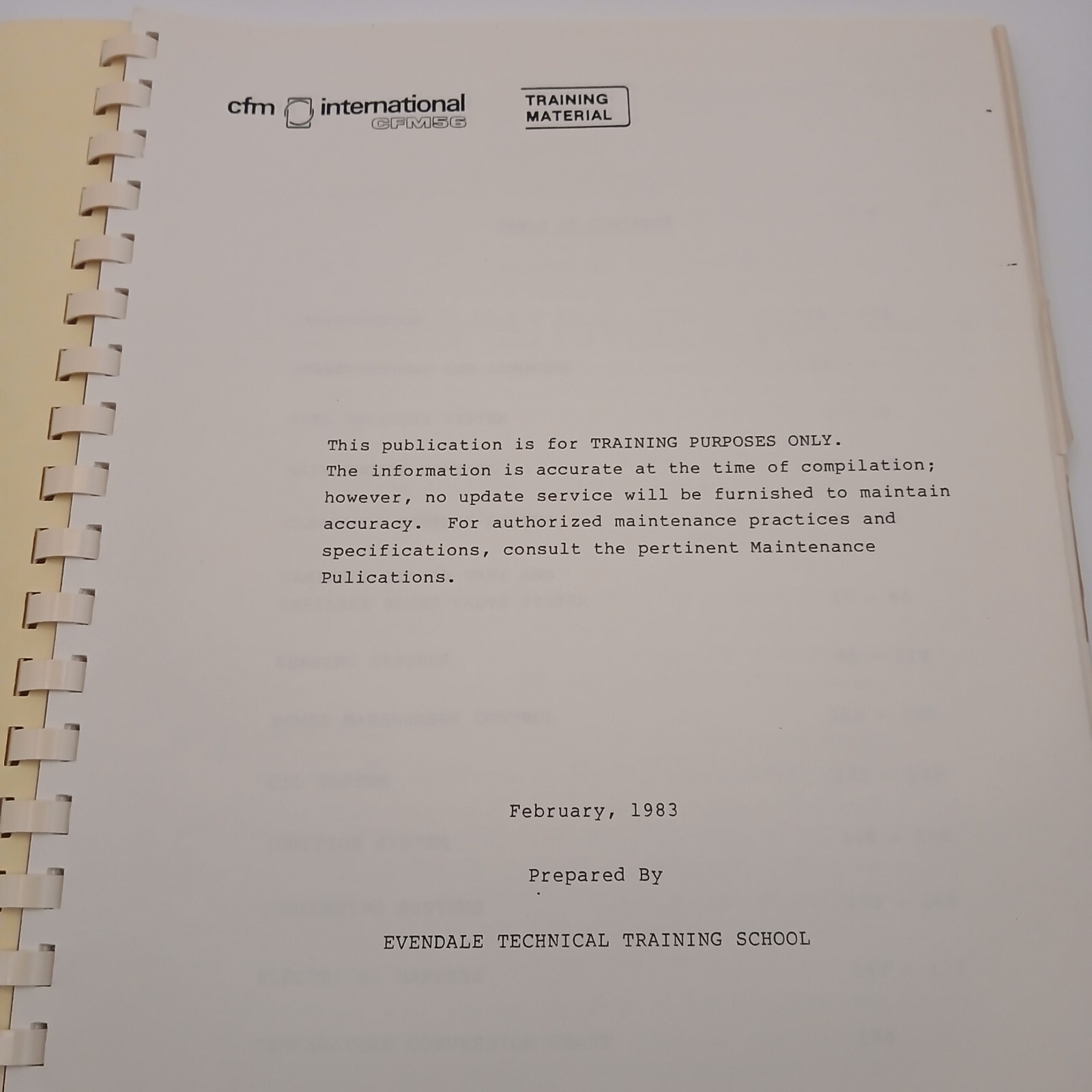 Vintage CFM International CFM56 Turbofan Engine - Engine Systems Training Manual