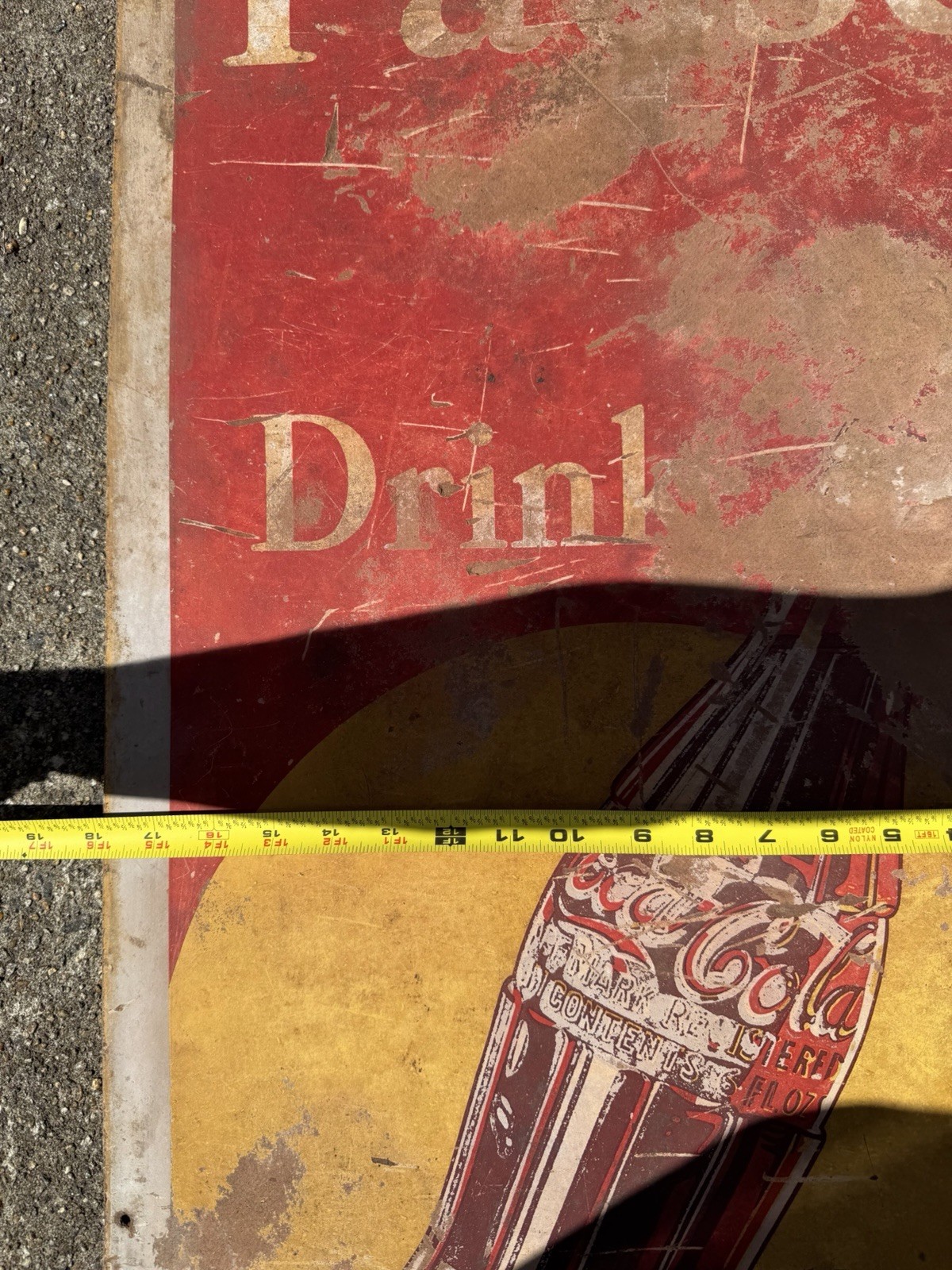 1940s ? Coca-Cola Pause Drink Coke Pressboard Sign Vintage 18” X 54”