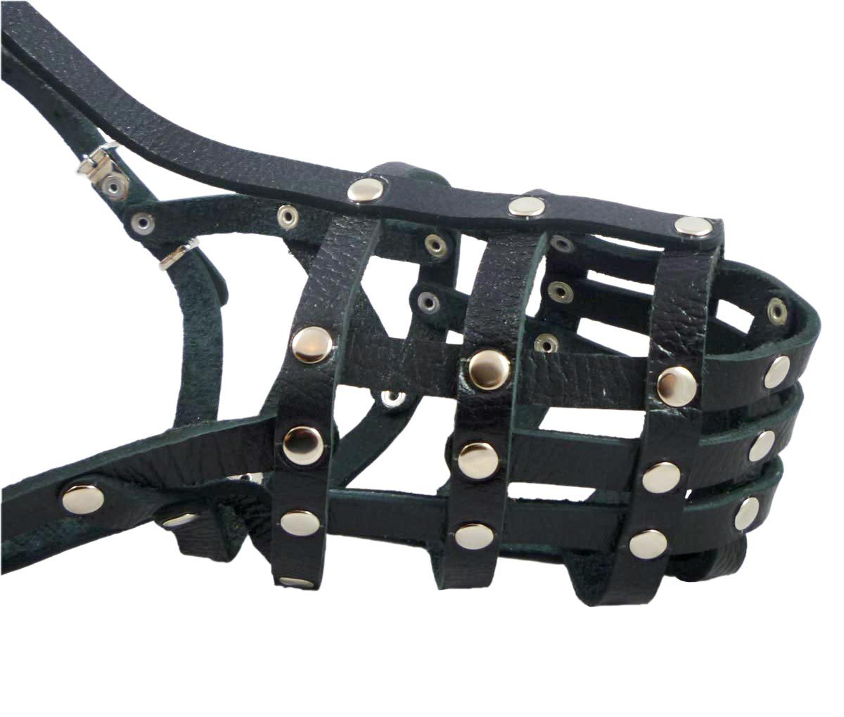 Secure Genuine Leather Basket Dog Muzzle 12.5-4.75" snout Pointer German Shepher