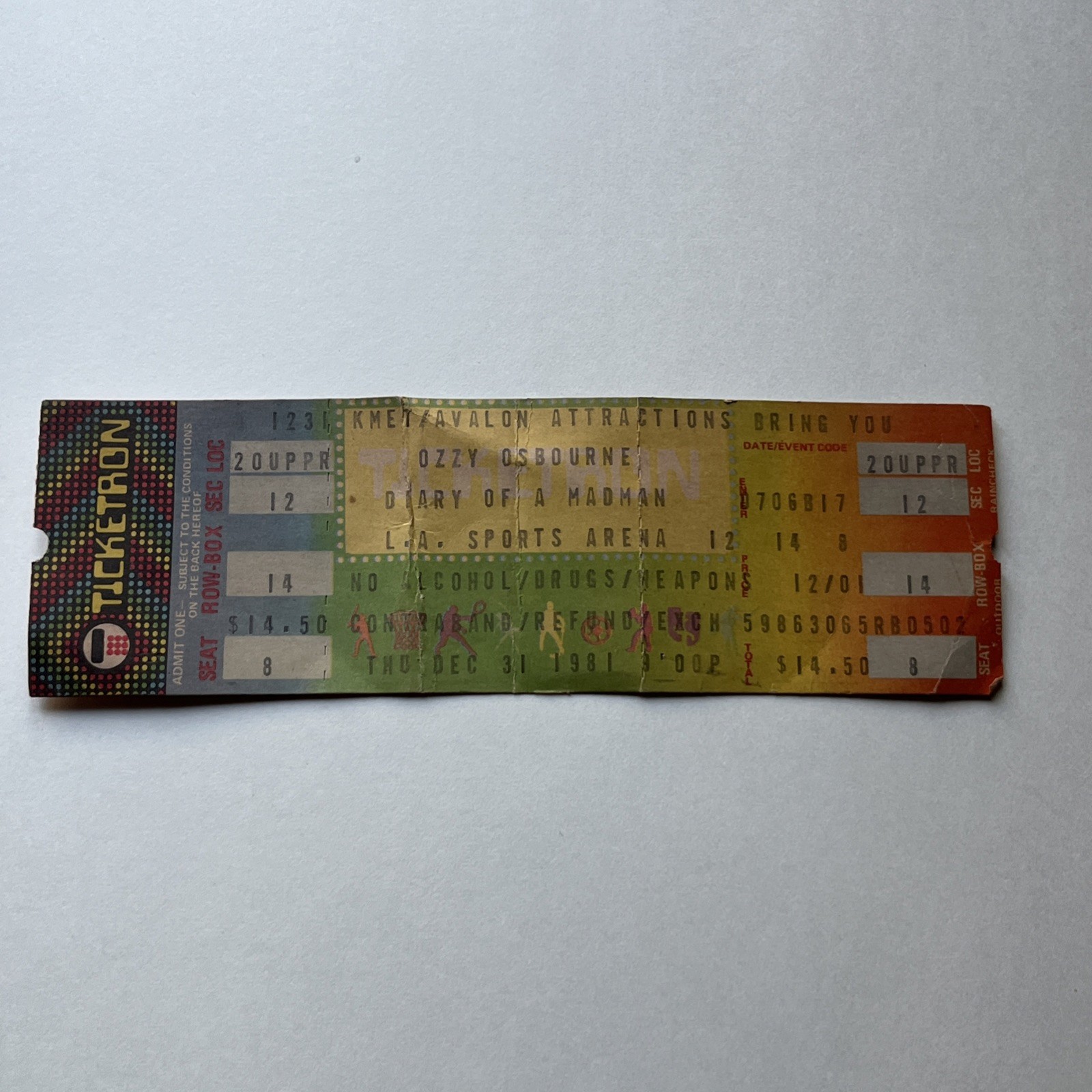 Ozzy Osbourne New Years 1981 Concert Ticket LA Sports Arena