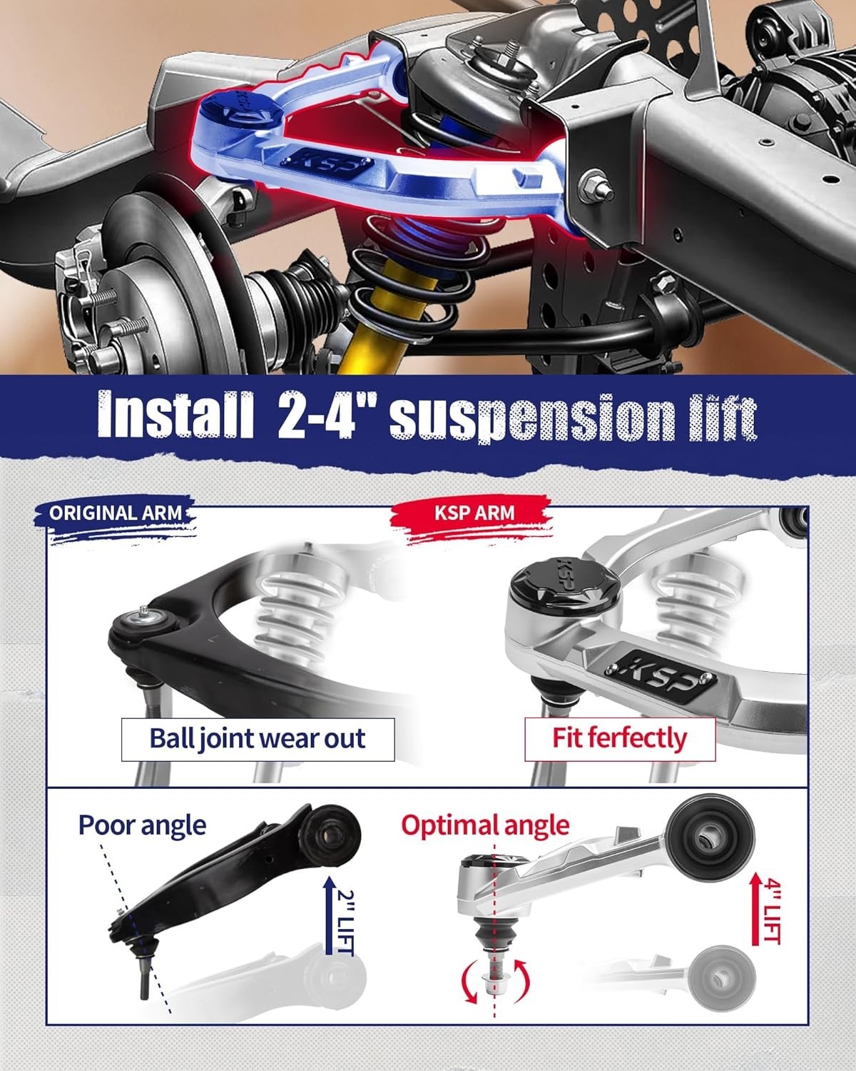 KSP Aluminum Forged Upper control arms for 2004-2020 Ford F150 with 2-4'' lift