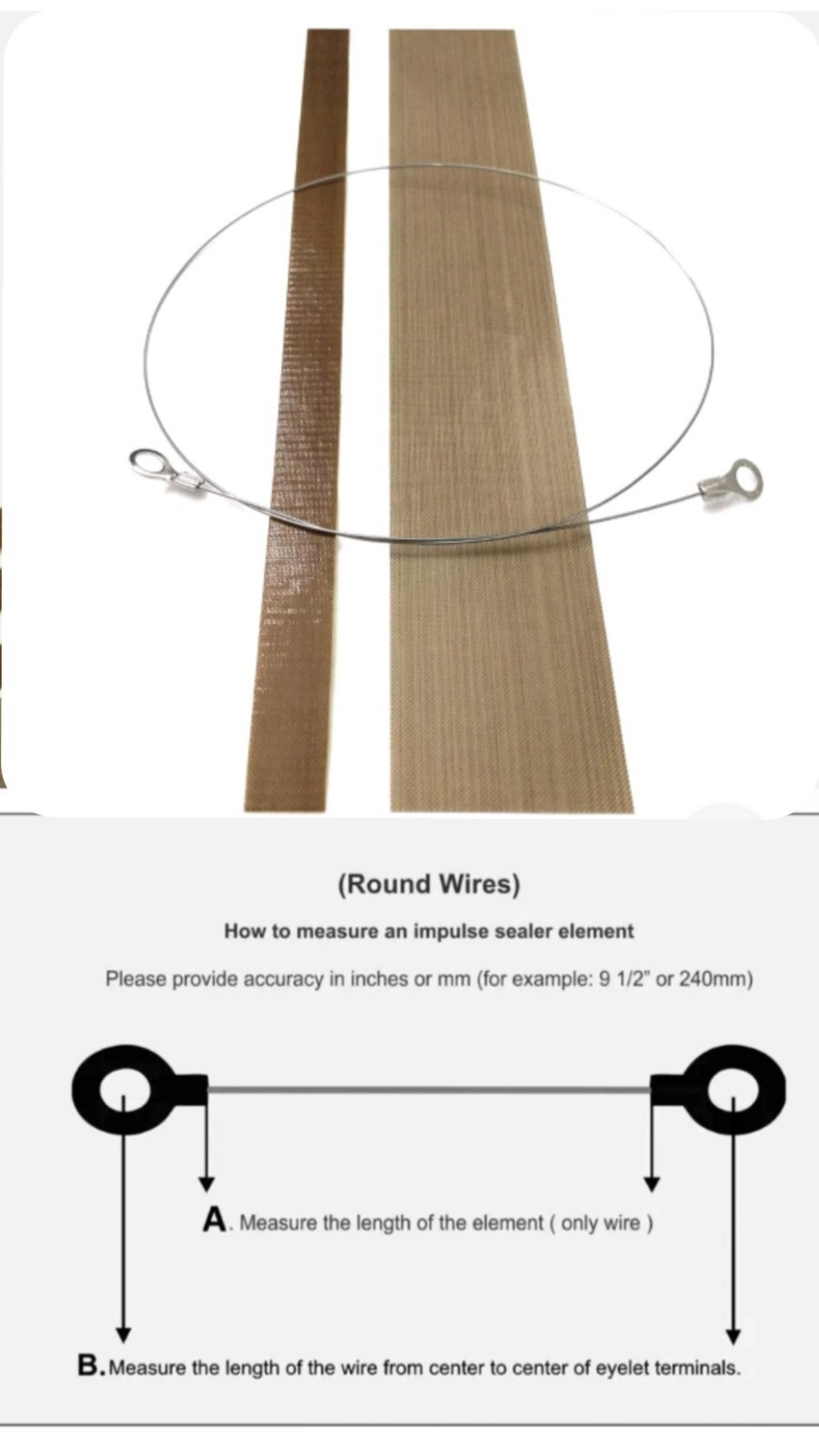 Impulse Sealer Replacement Round Wire + Teflon Tape Kit, Heat Element All Sizes