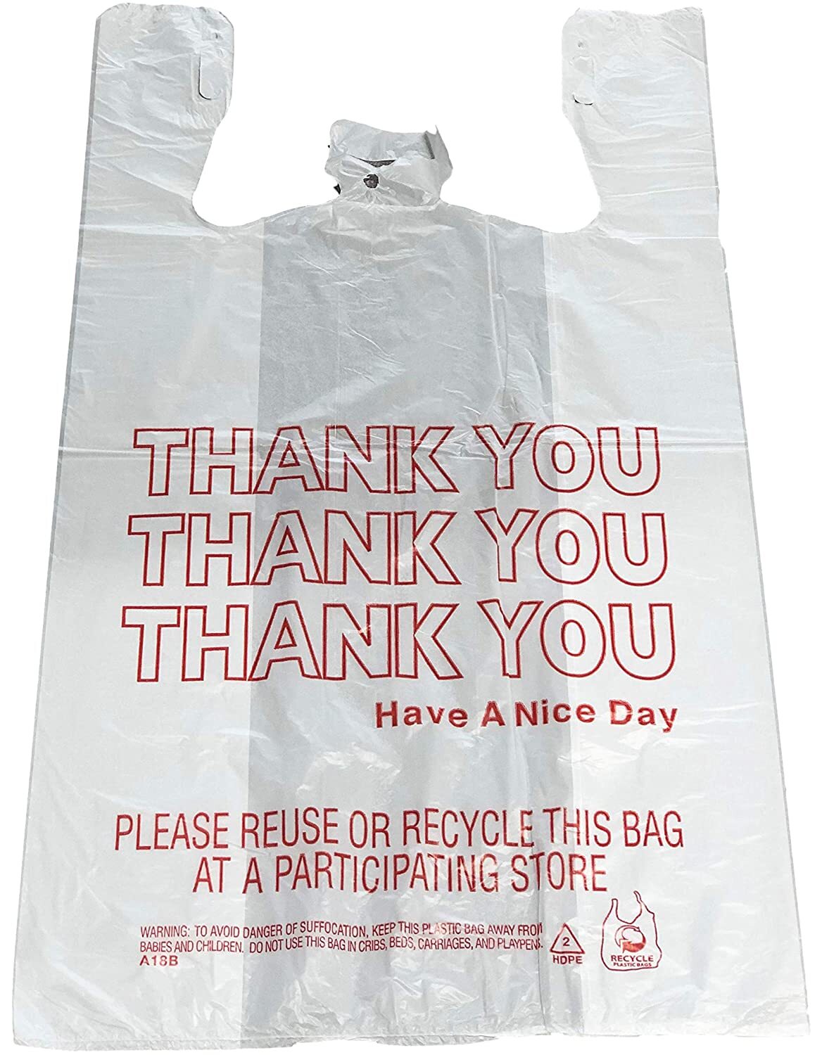Bags 1/6 Large 21 x 6.5 x 11.5 "Thank You" T-Shirt Plastic Grocery Shopping Bags
