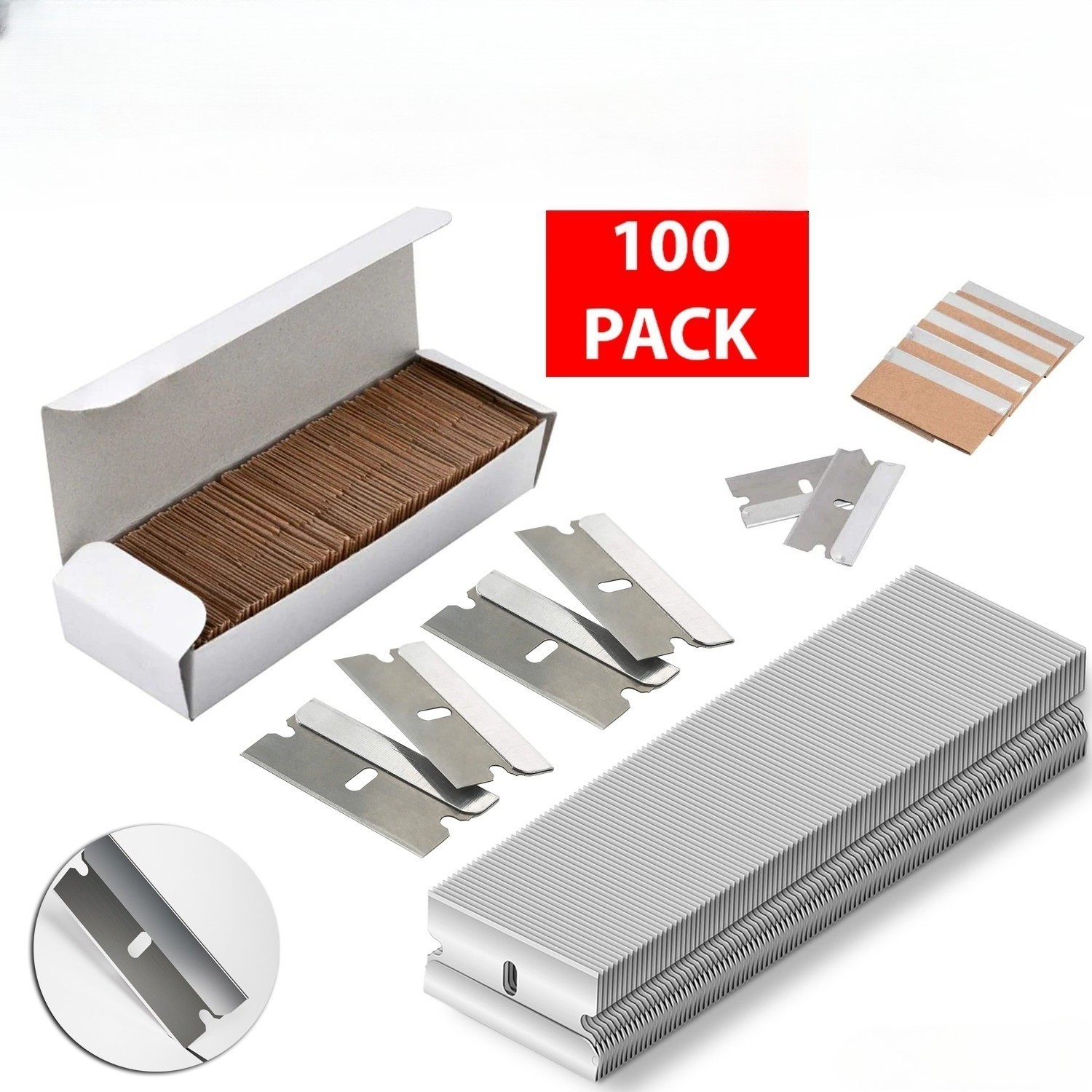 100 PCS Razor Blades Single Edge Extra Sharp Heat Treated Safety Knife Scrapers