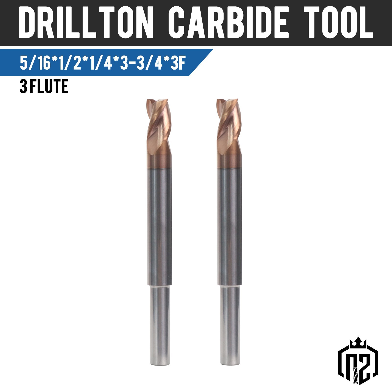 2 PCS 5/16" 3 Flute Carbide 1/4" Shank 4" Overall Long End Mills - TiSiN Coated