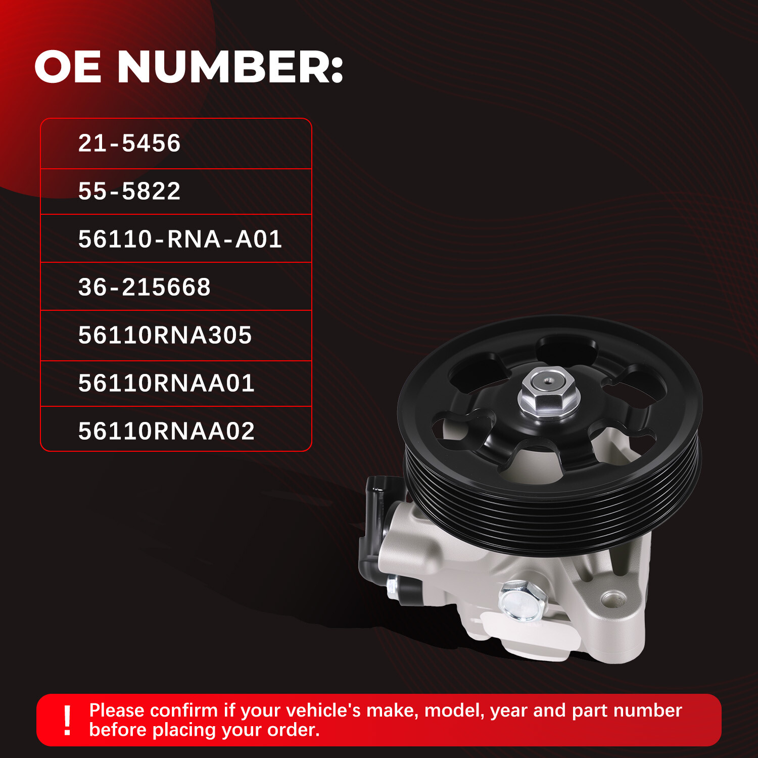 21-5456 Power Steering Pump w/ Pulley for 2006-2011 Honda Civic 1.8L 56110RNAA01