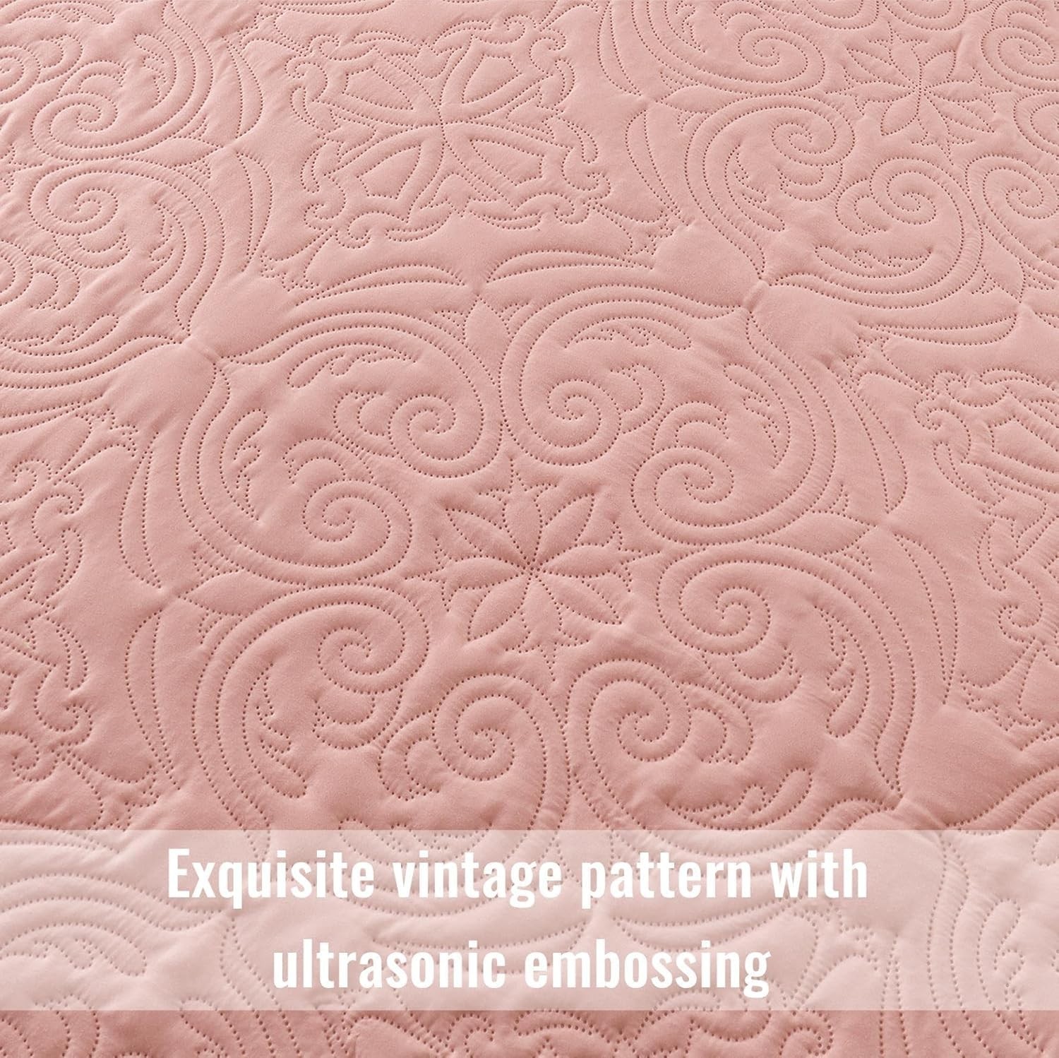 Quilts Queen Size Bedding Set with 2 Pillow Shams, Lightweight Blush Pink Ful...