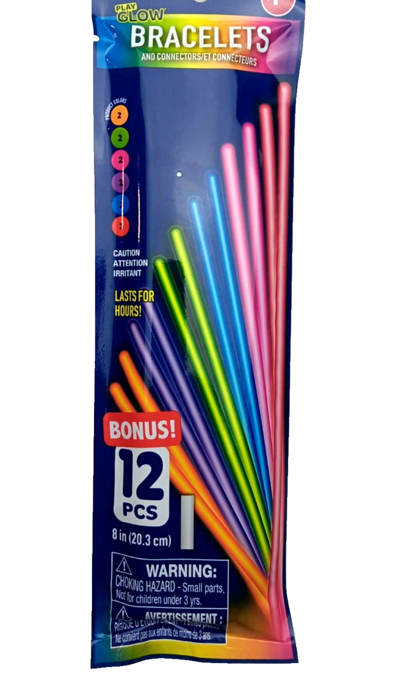 (Pack of 12) Glow Bracelets w/ Connectors 6 Different Colors Glow Sticks 8 Inch