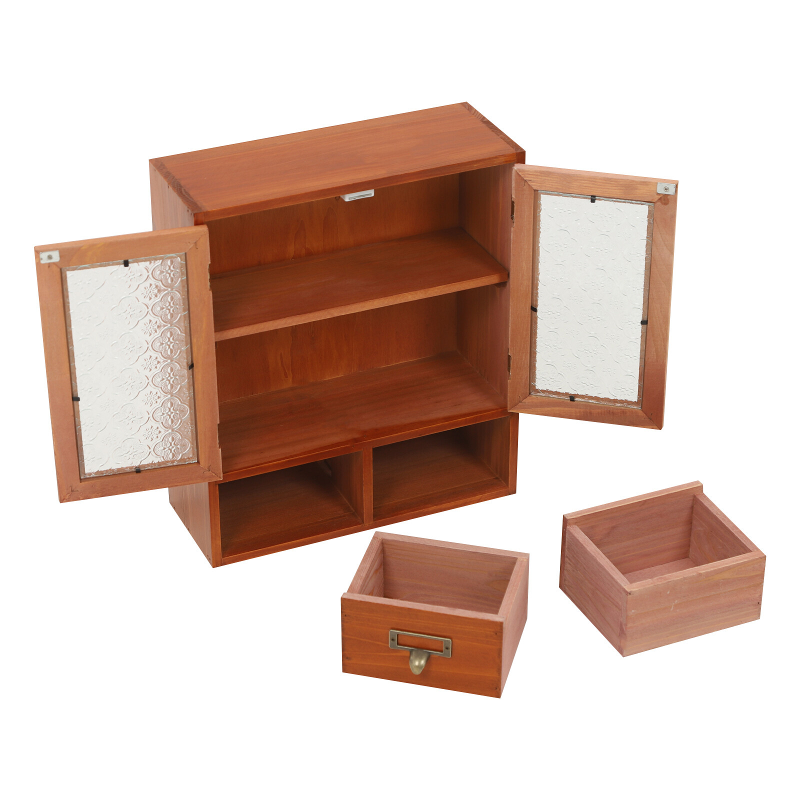 Wood Storage Cabinet, 2-tier Storage Cabinet with 2 drawers, Double Door Storage