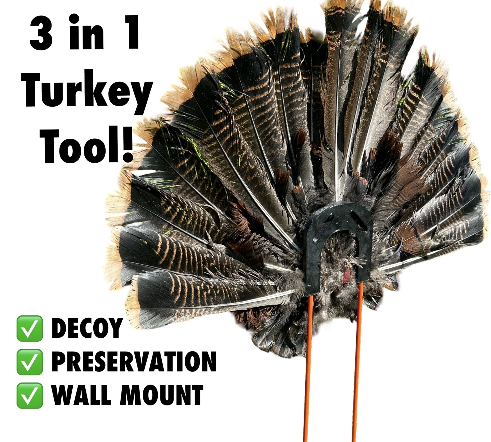 Turkey Hunting Fan Decoy Mount - Wall Mount, Hunt, & Preserve - Fan Not Included