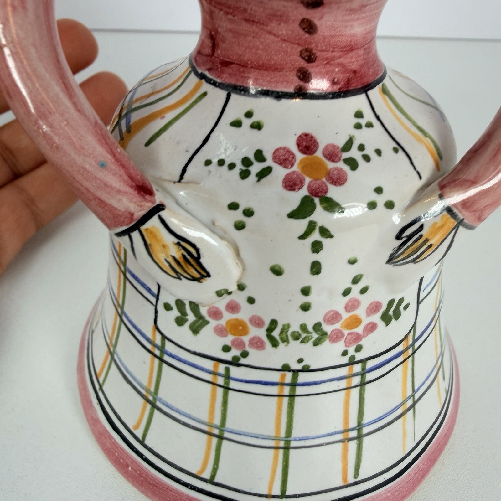 Ceramic Woman Dinner Bell Vintage hand-painted In Spain Spanish Señorita Pink