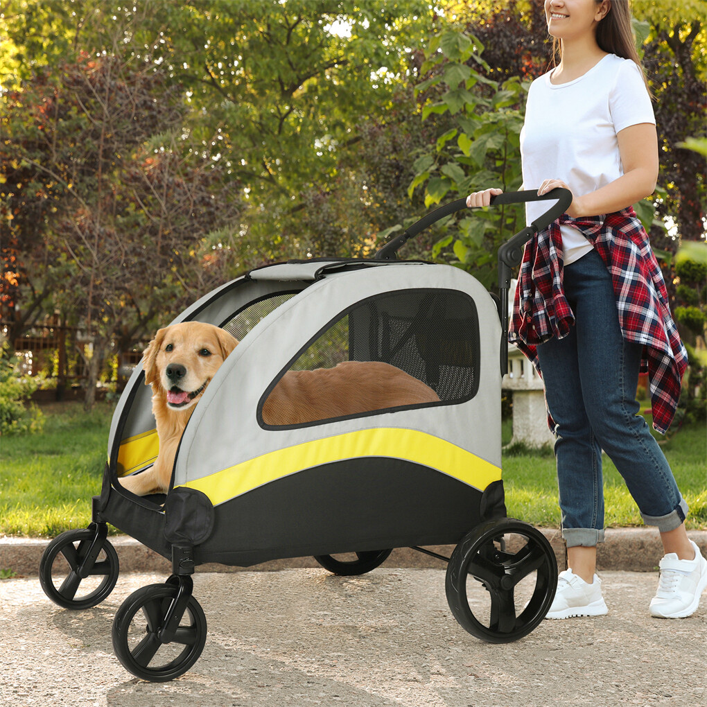 XXL Double Seat Dog Stroller Buggy Anti-shock Pet Doggy Pram Divided for 2 Dogs