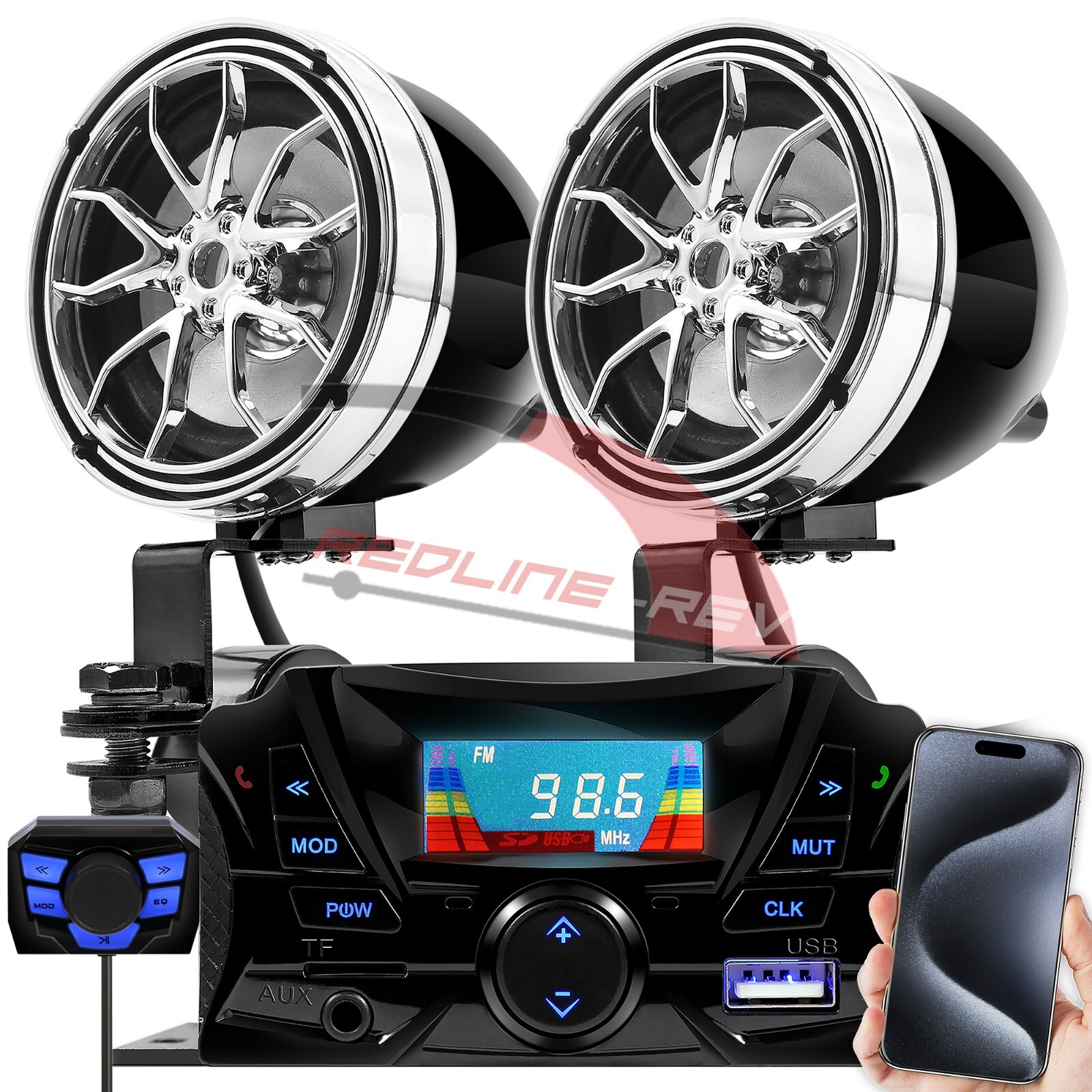 Waterproof Bluetooth Motorcycle ATV 4 Wheeler Audio Stereo Speakers System Radio