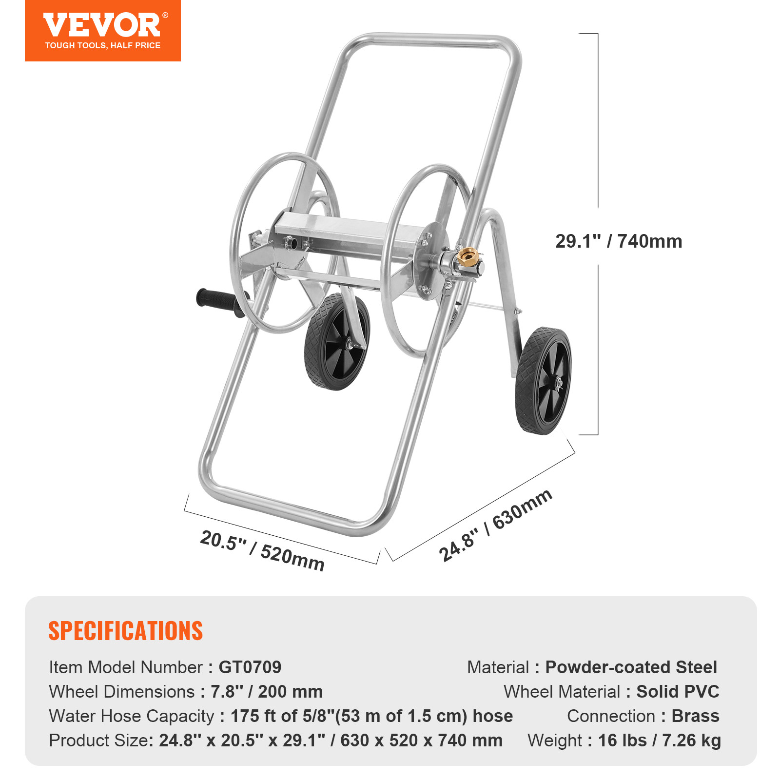 VEVOR 175ft Hose Reel Cart Heavy Duty Garden Water Cart