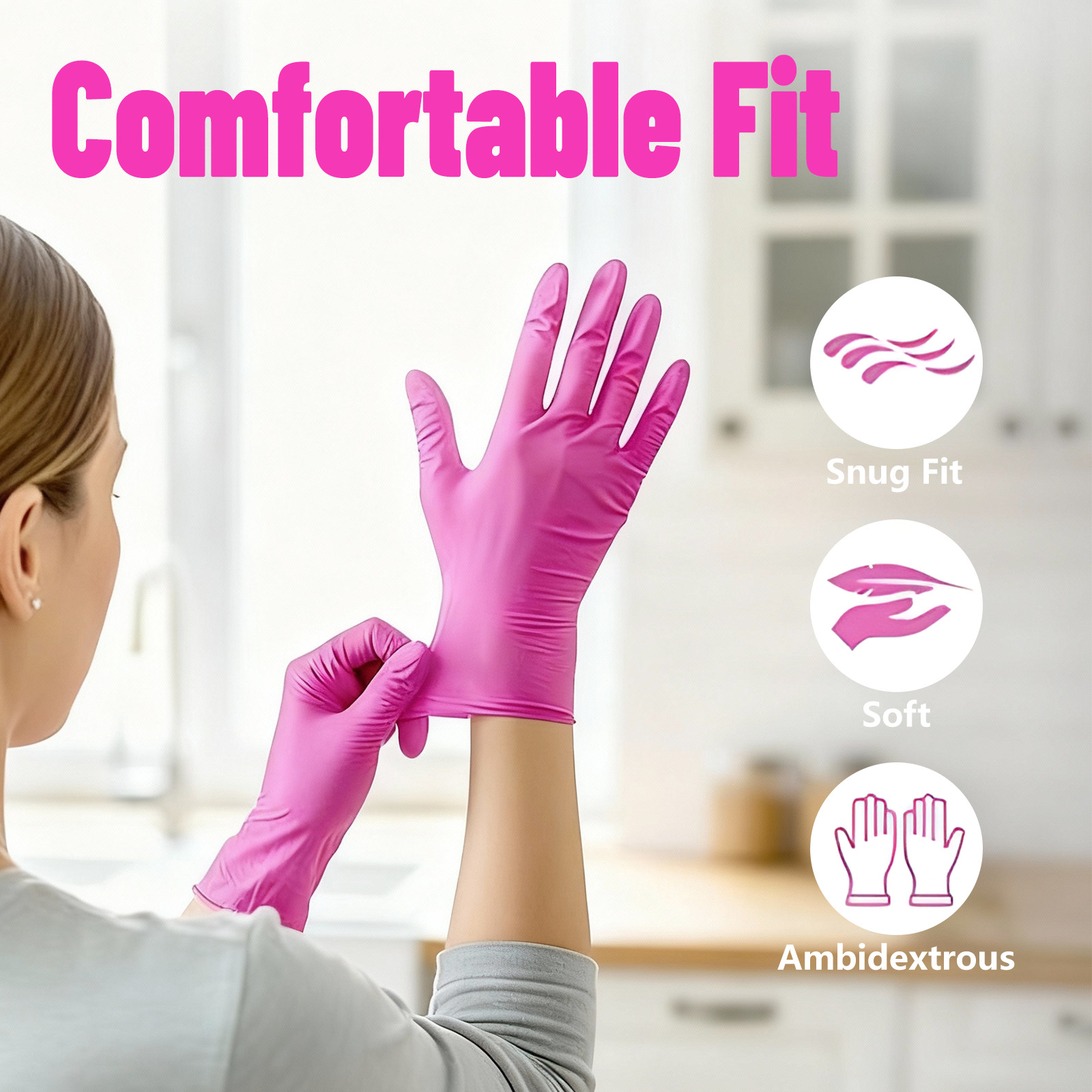 100Pcs Nitrile Exam Disposable Rose red Gloves, Latex & Powder Free