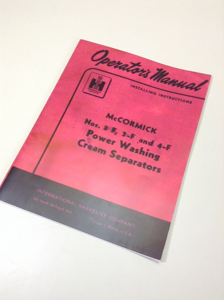 International Ih Ihc Cream Separator Owners Operators Manual 2-F 3-F 4-F Milk
