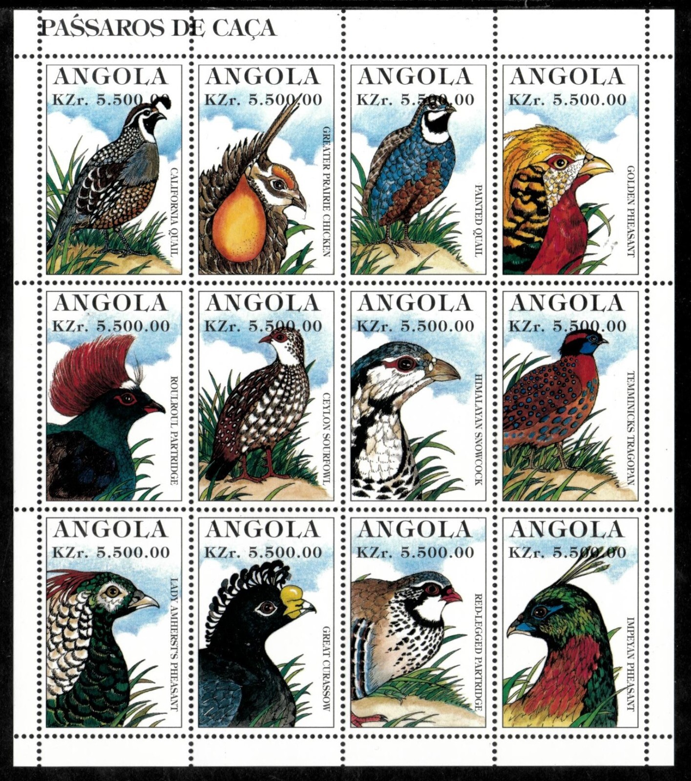 Angola 1996 - Birds - Sheet of 12 Stamps - Scott #957 - MNH