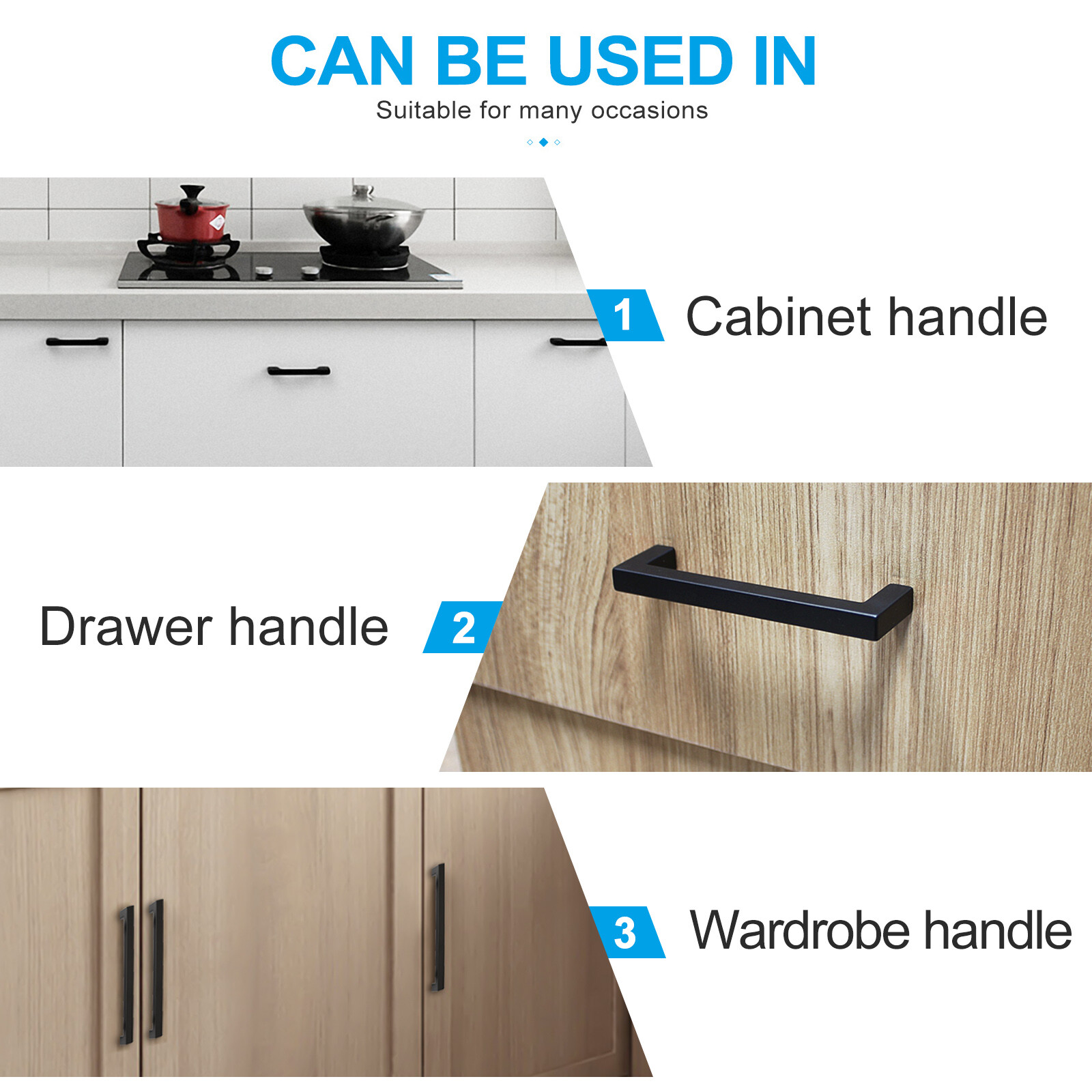 Modern Cabinet Handles Matte Black Kitchen Drawer Stainless Steel Square Pulls