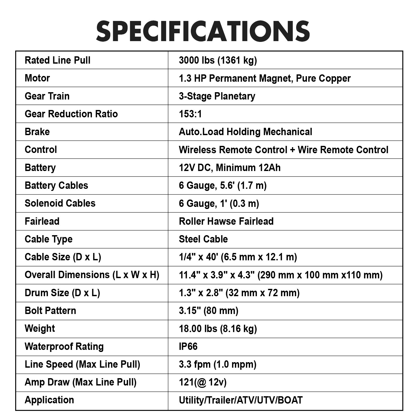 X-BULL 3000LBS Electric Winch 12V Steel Cable Off-Road UTV ATV 4X4 Towing Truck