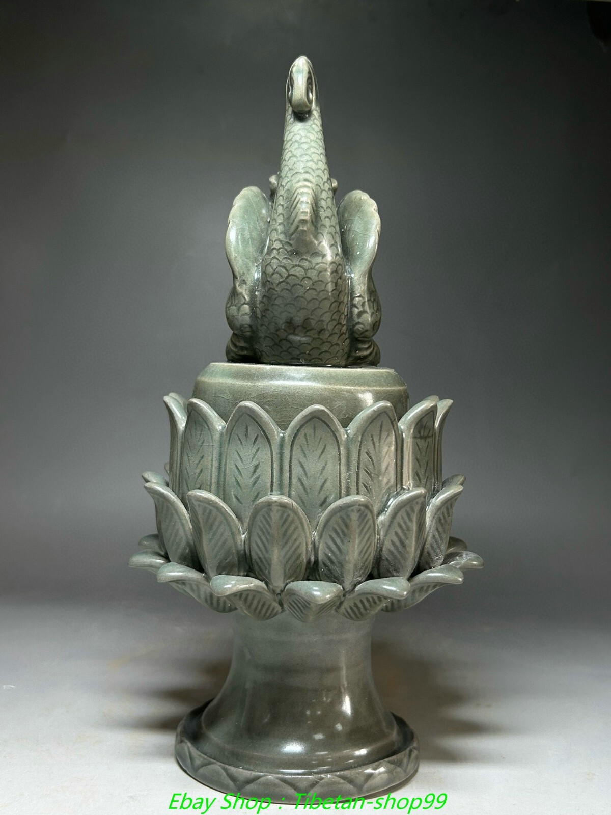 10.2" Old China Dynasty Koryo Porcelain Dragon Fish Beast Incense Burner Censer