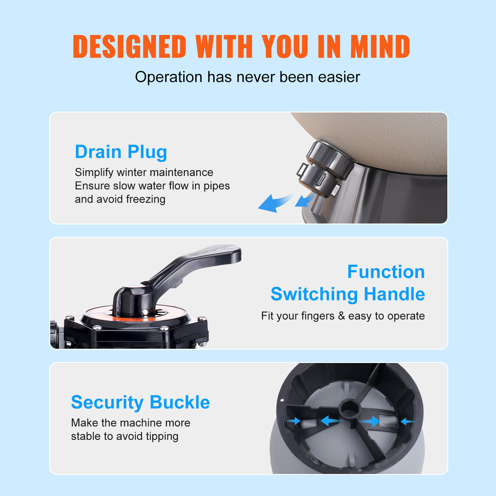 VEVOR Sand Filter 16" Above Inground Swimming Pool Sand Filter with 7-Way Valve