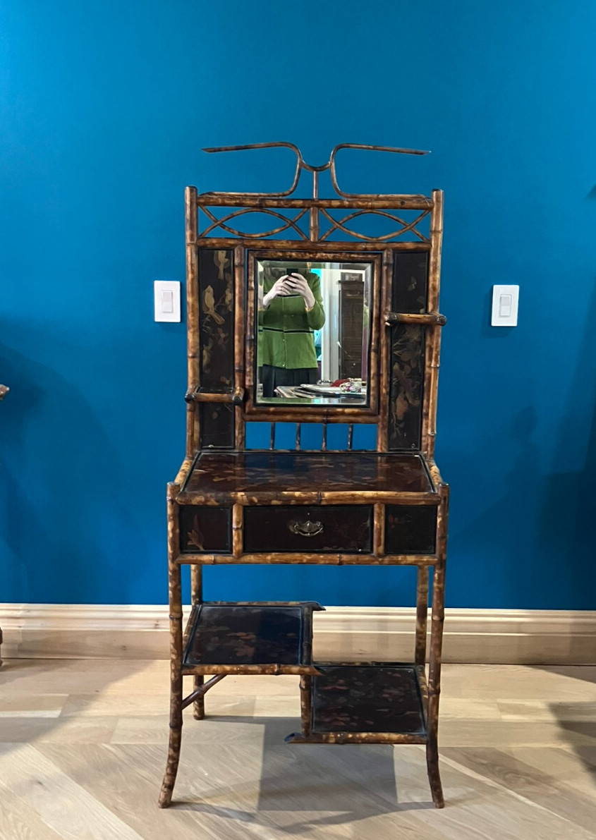 Victorian Tortoiseshell Bamboo & Japanned Lacquer Bonheur du Jour Late 19th C