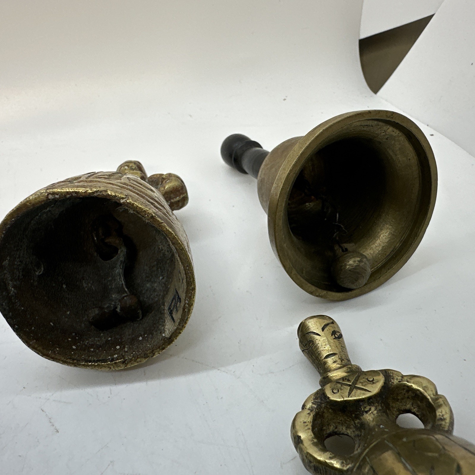 Lot of 11 Vintage Antique Hand Bell Mixed Estate Etched Fish Brass Lady Woman