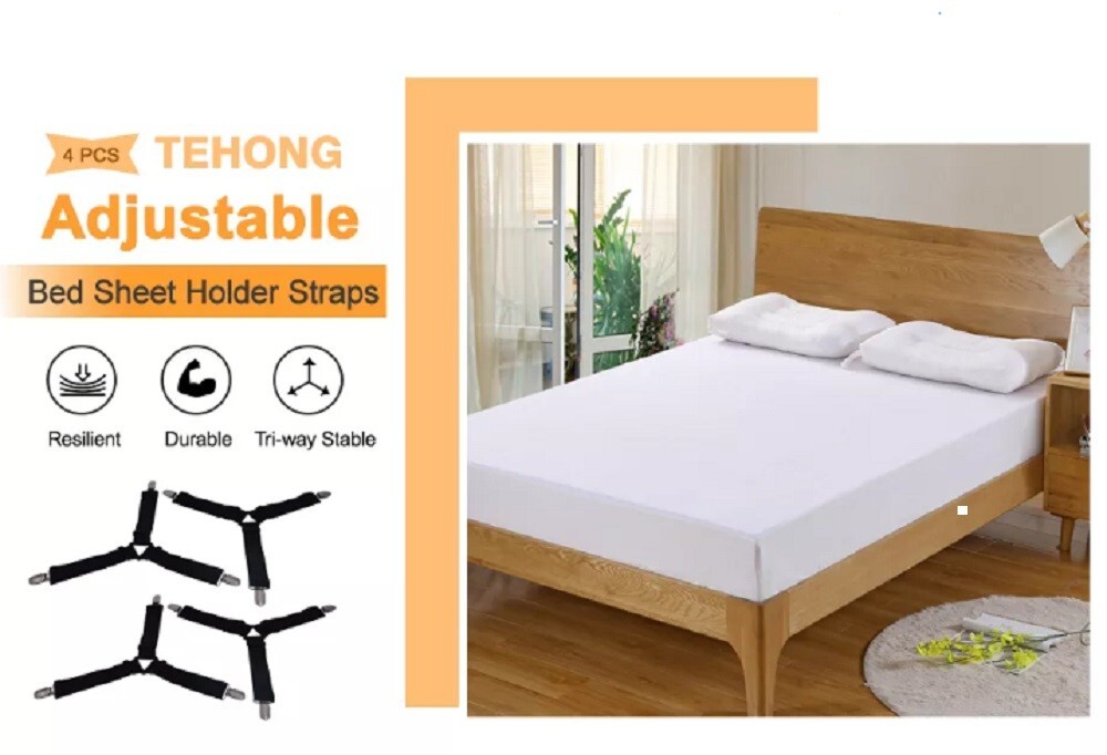 4 Bed Sheet Holder Straps-Adjustable Fitted Sheet Clips, Mattress Corner Gripper
