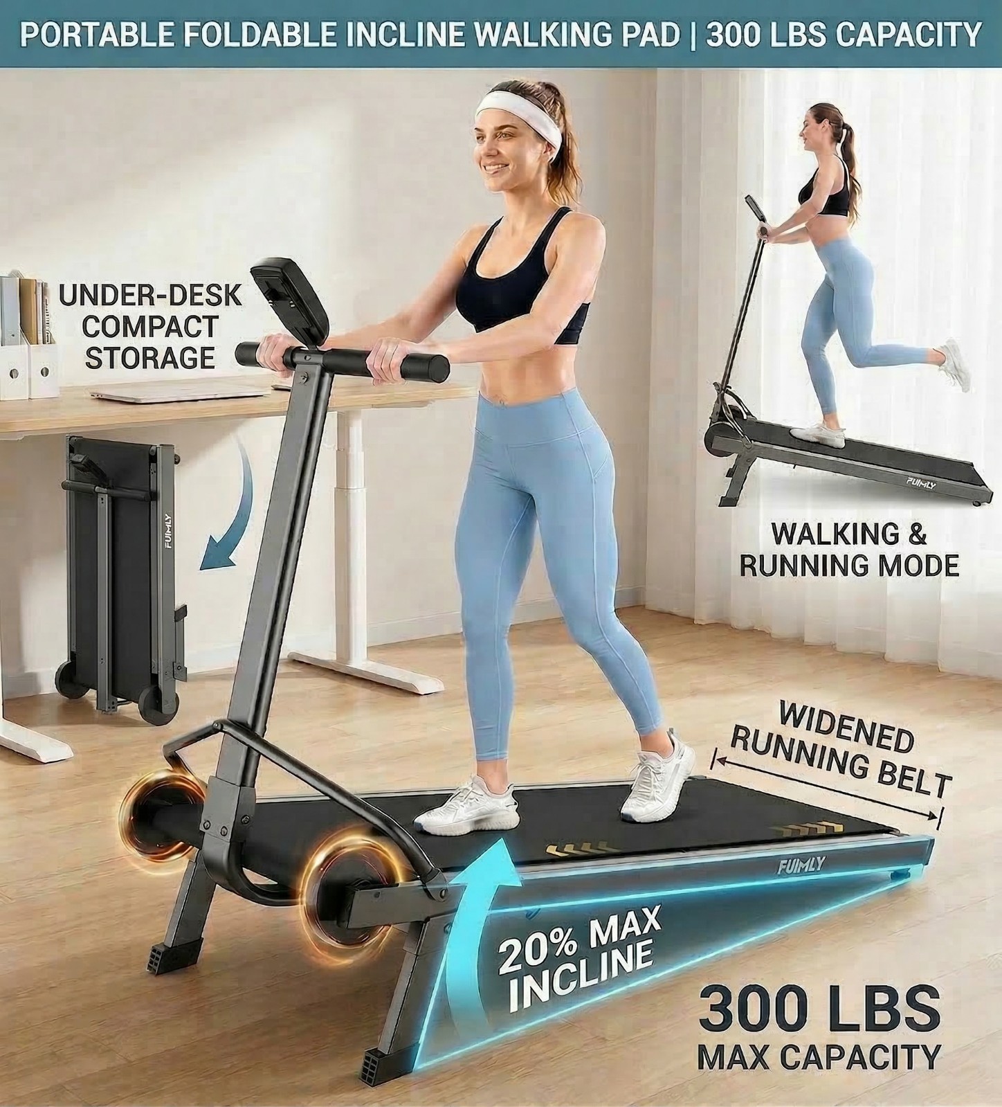 Manual Walking Pad Treadmill with Incline 20%, Foldable Treadmill w/Handle Bar🔸