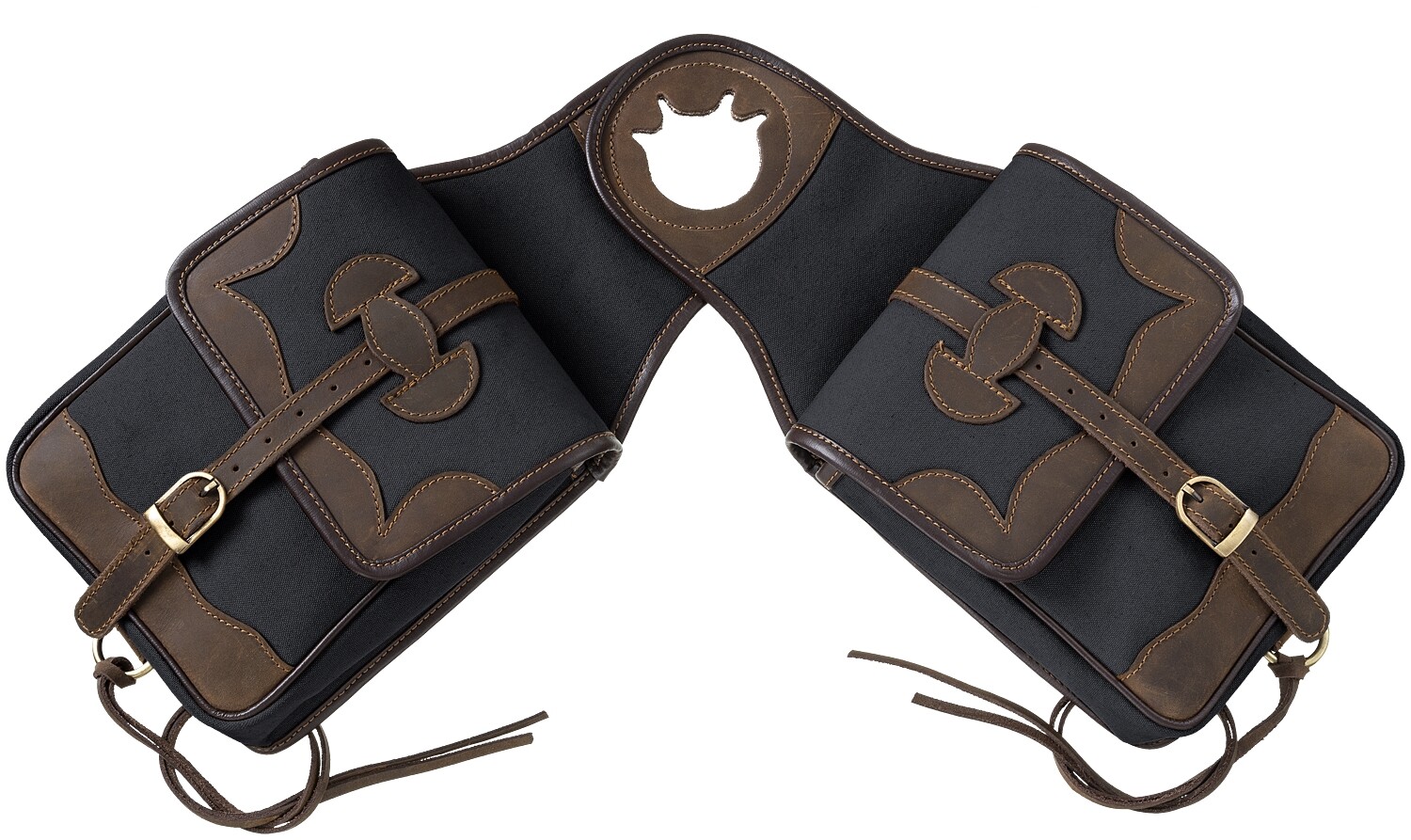 Western Saddle Canvas Horn Bag - Canvas with Leather Accents - Black, Tan - Sage